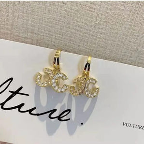 Korean Stone Studded Reverse C Earrings