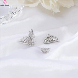 Silver Butterfly Stone Studded Detachable Stud Earrings