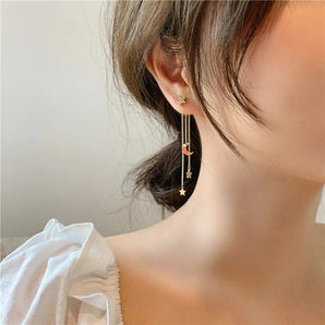 Golden Moon Star Long Tassel Earrings