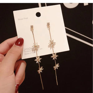 Tri Flower Long Stone Tassel Earrings