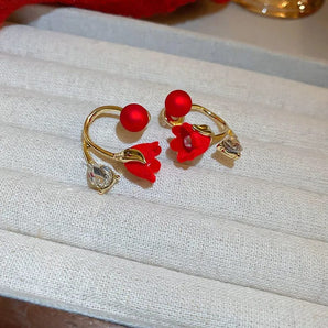 Crystal Red Pearl Tulip Studs