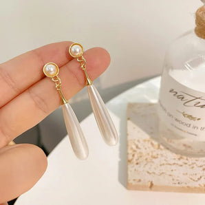 Retro Drop Pearl Long Earrings