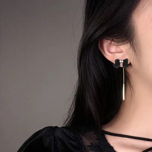 Black Bow Golden Drop Earrings