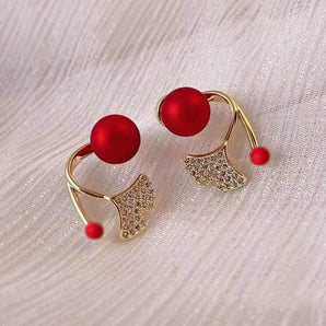 Full Zircon Mapel Leaf Red Earrings