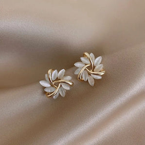 Opal Petal Flower Circle Stud Earrings