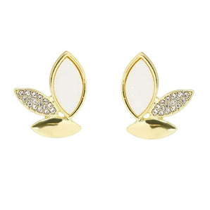 Crystal Cat Eye Stone Leaf Shaped Stud Earrings