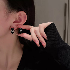 Double Black Heart Earrings