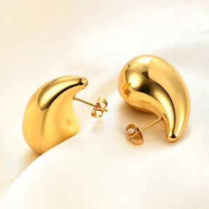 Chubby Tear Drop Design Hollow Golden Earrings