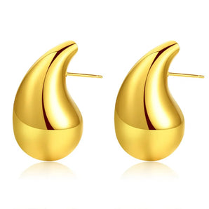 Chubby Tear Drop Design Hollow Golden Earrings