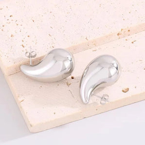 Chubby Tear Drop Hollow Silver Earrings