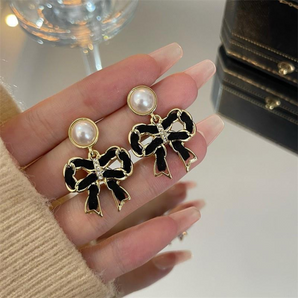 Pearl Zircon Sponge Bow Earrings