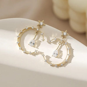 Star Stud Moon Dangler Earrings With Stones