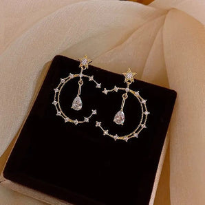 Star Stud Moon Dangler Earrings With Stones