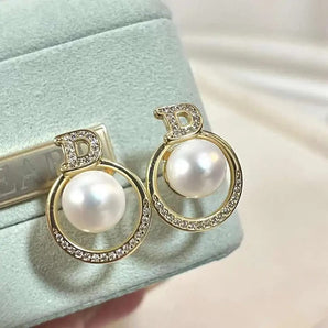 Gold Plated D Shaped  Big Pearl Stud