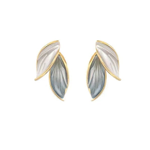 Leaf Shaped Blueish Grey & White Stud