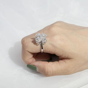 Spinning 4 Leaf Clover Rotatable Crystal Diamond Ring