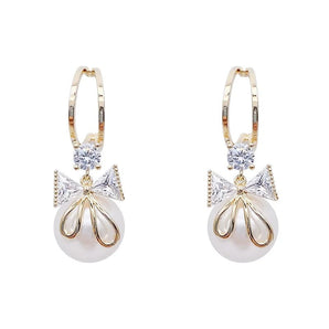 Bow Tie Pearl Drop Earrings