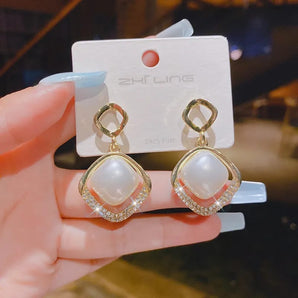 Geometrical Shaped Pearl Korean Style Danglers