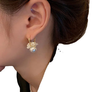 Flower Decor Pearl Drop Earrings