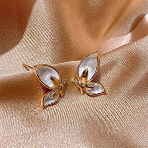 Butterfly White Enamel Stud