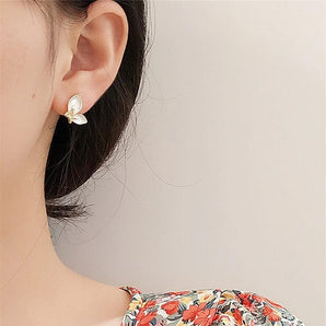 Butterfly White Enamel Stud