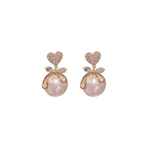 Golden Heart Stud With Pearl Drop Earrings