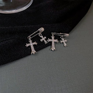 Cross Crystal Hip Hop Earrings