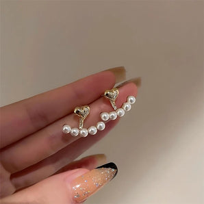 Korean Style Love Heart Pearl Piercing Earrings