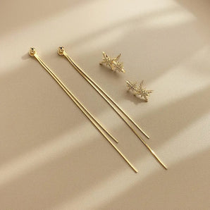 Golden Star Shaped Needle Drop Earrings