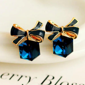 Bow Knot Crystal Cube Small Stud Earrings