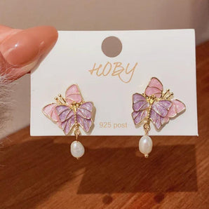 Pink & Purple Butterfly Shaped Stud Earrings