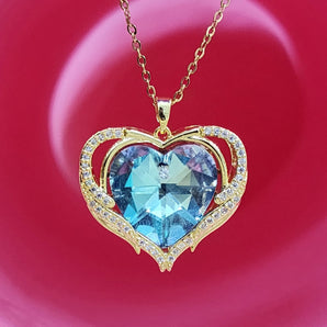 Sapphire Blue Crystal Heart Pendent Necklace