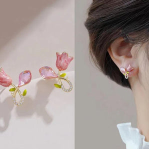 Crystal Rose bud Cute Stud Earrings