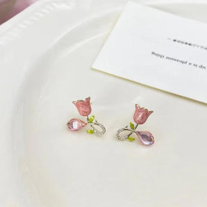 Crystal Rose bud Cute Stud Earrings