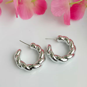 Silver Twisted Hoops Shaped Minimal Earrings